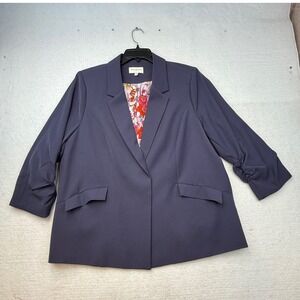 Skies Are Blue Curvy Navy Blue Floral Lined Blazer‎ Jacket Women's 2X